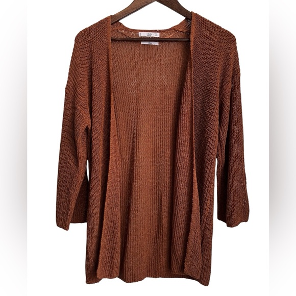Mango Knit Open Front Cardigan Copper Brown Linen Blend Small - Picture 1 of 6